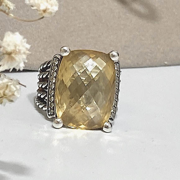 20x16mm David Yurman Large Wheaton Ring with Citrine and Pave Diamonds - Picture 14 of 16